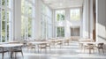 Bright Modern Canteen Tables, Chairs, and Large Windows Royalty Free Stock Photo