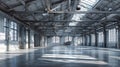 Bright and spacious industrial warehouse interior with large windows and polished concrete floor Royalty Free Stock Photo