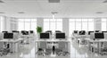 Bright and Spacious Modern Office Interior with Rows of Desks and Computers workspace Royalty Free Stock Photo
