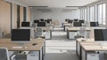 Modern Empty Open Plan Office Interior with Desks and Computers Royalty Free Stock Photo