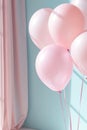 A bright and spacious room features soft pastel balloons clustered in the top-right corner. Sunlight streams through the window Royalty Free Stock Photo
