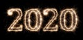 Bright sparkler pyrotechnic fireworks number 2020 happy new year sylvester concept isolated black background Royalty Free Stock Photo