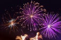 Bright sparkling fireworks purple and gold on the night sky Royalty Free Stock Photo