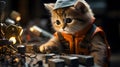 Bright Sparks: Adorable Ginger Kitten Electrician Connecting the Light AI Generated