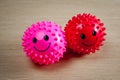 Bright, spiked rubber balls for pets Royalty Free Stock Photo