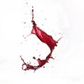 Bright splash of red wine on a white background,