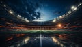 Bright spotlight illuminates soccer field, vibrant crowd cheers for success generated by AI Royalty Free Stock Photo