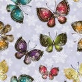 Bright spring butterflies swirl in a snowy whirlwind