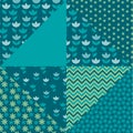 Bright spring color tulip flower and geometry motif patchwork.