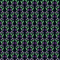 Bright botanical seamless pattern with small pink, purple flowers and green leaves isolated on a black background Royalty Free Stock Photo