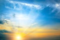 Bright spring sunset with blue sky, red sun Royalty Free Stock Photo