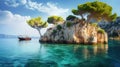 Bright spring view of the Cameo Island. Picturesque morning scene on the Port Sostis, Zakinthos island, Greece, Europe. Beauty of