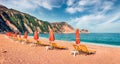 Bright spring view of Petani Beach. Splendid morning scene of Cephalonia Island, Greece