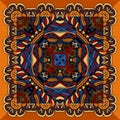 Bright square ethnic ornament. Ceramic tile. Colorful print for cushion and pillowcase