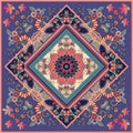 Bright square rug, blanket, scarf or lovely tablecloth in ethnic style.