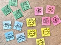 Bright squares with drawings, ready to become a children`s, logical Sudoku game.