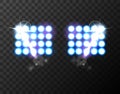 Bright stadium blue spotlights on transparent background. Vector illustration. EPS 10 Royalty Free Stock Photo