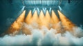 The bright stadium lights illuminated the arena with a dazzling display, casting shadows through the thick cloud of smoke that Royalty Free Stock Photo