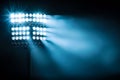 Bright Stadium Lights Shining at Night. Generative ai Royalty Free Stock Photo