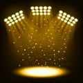 Bright stadium spotlights on dark gold background Royalty Free Stock Photo