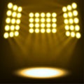 Bright stadium spotlights on dark yellow background