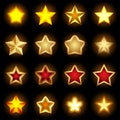 Bright star Icons set, star logos, star icon art, shiny star icons, star objects, colorful star symbols. Royalty Free Stock Photo