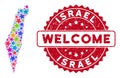 Bright Star Israel Map Collage and Scratched Welcome Stamp Seal