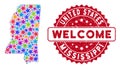 Bright Star Mississippi State Map Mosaic and Textured Welcome Stamp