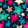 Bright star seamless pattern with grunge effect Royalty Free Stock Photo