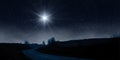 Bright star shines over the road at night. Birth of Jesus concept, Star of Bethlehem Royalty Free Stock Photo