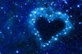 Bright stars in a night sky arranged in the shape of a heart, romantic magic night love and Valentines day card