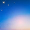 Bright stars in the pre-dawn sky, a beautiful blurred transition from saturated blue to pale pink, vector