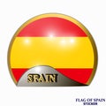 Bright sticker with flag of Spain. Happy Spain day button. Bright illustration with flag.