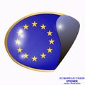 Bright sticker with flag of Union European. Happy Europe day background.