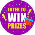 Bright Sticker with text, enter to win prizes. Purple circle