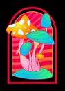 Bright sticker with trippy mushroom