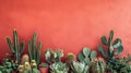 bright stone wall background with cacti , copy space Royalty Free Stock Photo