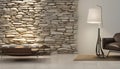 bright stone wall interior design and modern lamp Royalty Free Stock Photo