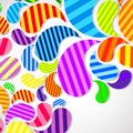 Bright striped colorful curved drops spray on a light background, vector color design, graphic illustration