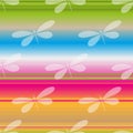 Bright striped seamless pattern with white translucent dragonflies Royalty Free Stock Photo