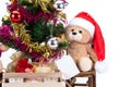 Bright studio shot of gift and teddy bear in front of a gorgeou Royalty Free Stock Photo