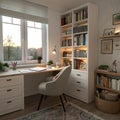 Bright Study Corner with Desk and Bookshelves Royalty Free Stock Photo