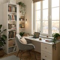 Bright Study Corner with Desk and Bookshelves Royalty Free Stock Photo