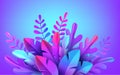 Bright stylish 3D foliage in the style of webdesign neomorphism. Template for advertising banner, flyer, flyer, poster