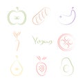 Multicolored set of vegetarian icons in minimal style