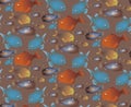 Bright and Stylish World of Deep-water Fishes. Seamless Pattern Background.