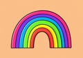 A bright, stylized rainbow with seven colored arcs on a peach background Royalty Free Stock Photo