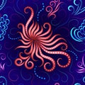 Bright stylized seamless pattern of the inhabitants of the underwater world. Textile. Packaging