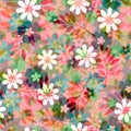 Blurry multicolor transparent flowers and leaves seamless background pattern