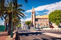 Bright summer cityscape of Bastia town with Iglesia Catholic church on background. Sunny morning view of Corsica island, France, E